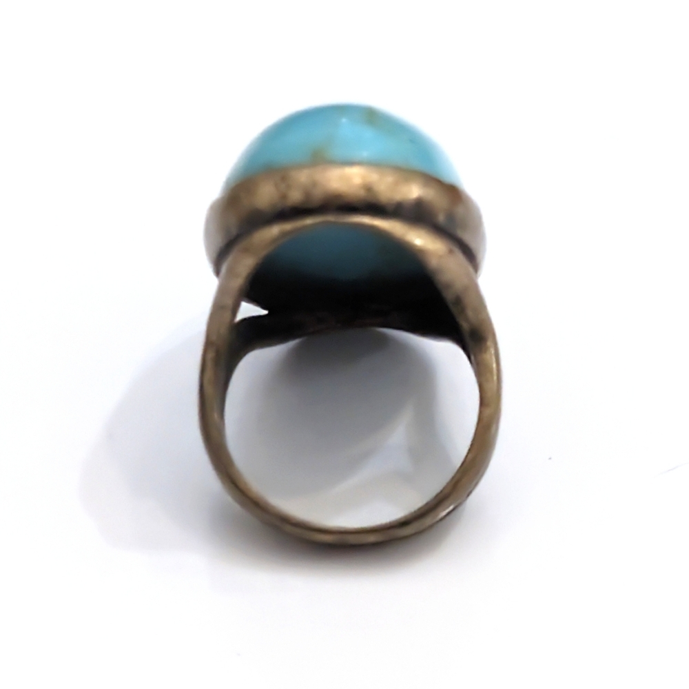 Vintage Oversized Y2K Turquoise & Gold Hallmarked Statement Ring- Size 7 - Picture 5 of 8